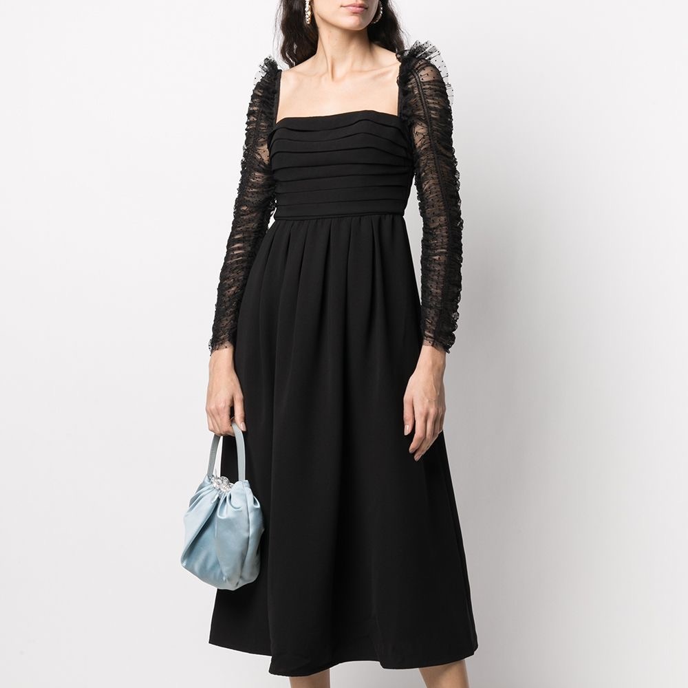 Self-Portrait crepe dot mesh sleeved midi dress